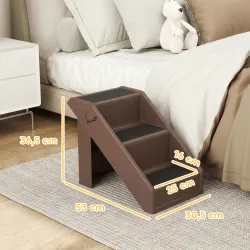 Escalera para Perros Plegable de 3 Peldaños para Mascotas Mayores para Cama Sofá 53x30,5x36,5 cm Marrón - Ogal.Es