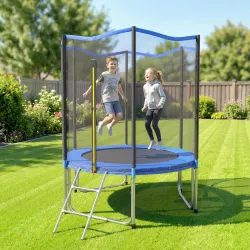 Cama Elástica Exterior Ø183 cm Trampolín para Niños con Red de Seguridad Escalera y Acolchado de Muelles Azul - Ogal.Es