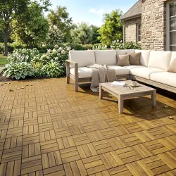 Set de 10 Piezas Baldosas de Exterior de Madera 31x31 cm 0,91 m² Suelo de Jardín Exterior Antideslizantes Natural - Ogal.Es