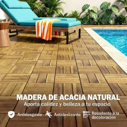 Set de 10 Piezas Baldosas de Exterior de Madera 31x31 cm 0,91 m² Suelo de Jardín Exterior Antideslizantes Natural - Ogal.Es