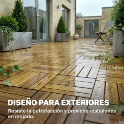 Set de 10 Piezas Baldosas de Exterior de Madera 31x31 cm 0,91 m² Suelo de Jardín Exterior Antideslizantes Natural - Ogal.Es