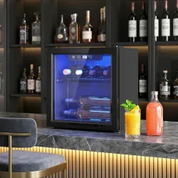 Vinoteca de 36 L para Vinos y Bebidas con Temperatura Ajustable 4-16℃, Luz LED y Puerta de Doble Cristal Negra - Ogal.Es