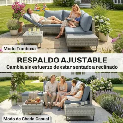 Conjunto de Jardín de Ratán de 3 Piezas Respaldo Ajustable Incluye Cojines Sofá de 3 Plazas Sofá de 2 Plazas Mes... - Ogal.Es