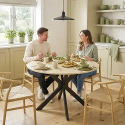 Mesa de Cocina Plegable Redonda para 2-6 Personas con Ala Abatible Marco de Acero Doble X Ø110x76 cm Natural - Ogal.Es