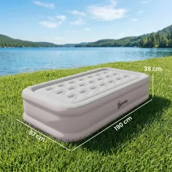 Colchón Hinchable Individual Plegable con Bomba Inflado 3 Min Desinflado 2 Min Bolsa Carga 200 kg 190x97x39 cm C... - Ogal.Es