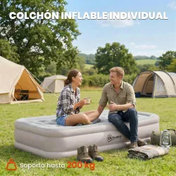 Colchón Hinchable Individual Plegable con Bomba Inflado 3 Min Desinflado 2 Min Bolsa Carga 200 kg 190x97x39 cm C... - Ogal.Es