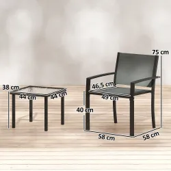 Conjunto de Mesa y Sillas de Terraza Exterior 3 Piezas con 2 Sillas de Textilene Mesa de Vidrio Templado Gris Claro - Ogal.Es