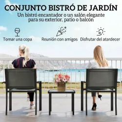 Conjunto de Mesa y Sillas de Terraza Exterior 3 Piezas con 2 Sillas de Textilene Mesa de Vidrio Templado Gris Claro - Ogal.Es