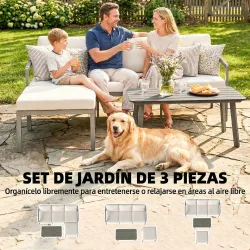 Conjunto de Jardín Exterior de 3 Piezas con Sofá de 3 Plazas Reposapiés Mesa de Centro y Cojines Marrón y Beige - Ogal.Es