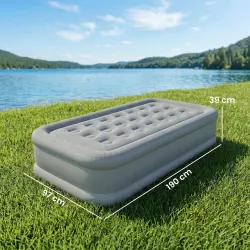 Colchón Hinchable Individual Plegable con Bomba Inflado 3 Min Desinflado 2 Min Bolsa Carga 200 kg 190x97x39 cm Gris - Ogal.Es