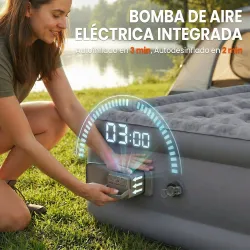 Colchón Hinchable Individual Plegable con Bomba Inflado 3 Min Desinflado 2 Min Bolsa Carga 200 kg 190x97x39 cm Gris - Ogal.Es