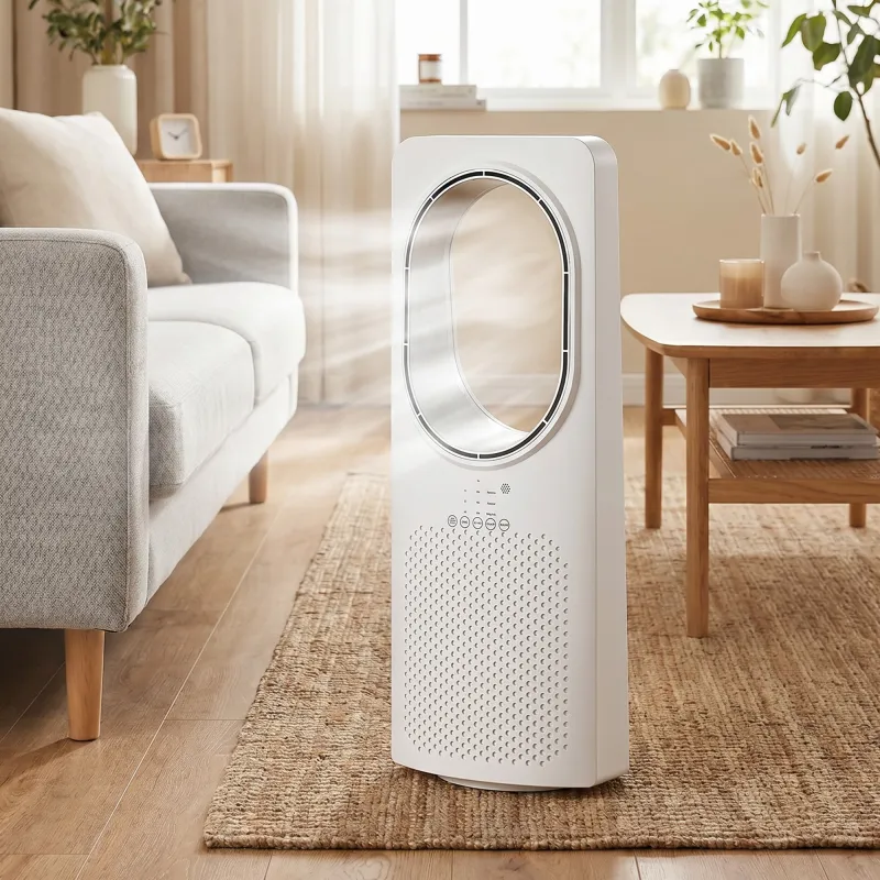 Ventilador de Torre sin Aspas con Mando a Distancia Oscilación 45° 3 Velocidades 3 Modos Temporizador 15H Blanco - Ogal.Es