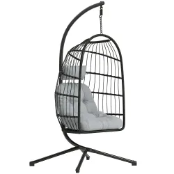 Silla Colgante Huevo con Soporte Cesta Plegable Cojín Reposacabezas Altura Ajustable y Cuerda Carga 120 kg Gris ... - Ogal.Es