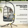 Silla Colgante Huevo con Soporte Cesta Plegable Cojín Reposacabezas Altura Ajustable y Cuerda Carga 120 kg Gris ... - Ogal.Es