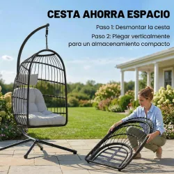 Silla Colgante Huevo con Soporte Cesta Plegable Cojín Reposacabezas Altura Ajustable y Cuerda Carga 120 kg Gris ... - Ogal.Es