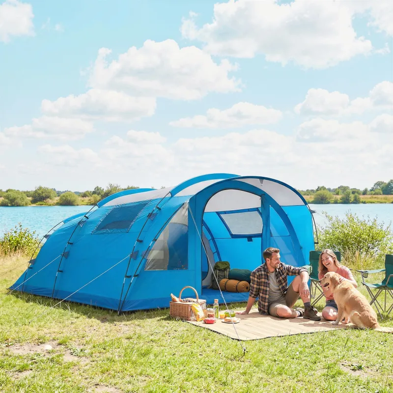 Tienda de Campaña Familiar Tipo Túnel para 5 Personas con 3 Habitaciones Puerta 4 Ventanas Impermeable Fácil Mon... - Ogal.Es