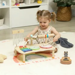 Instrumentos Musicales Infantiles de Madera Montessori con Tambor Xilófono Doble Tono Platillo Campana de Viento - Ogal.Es
