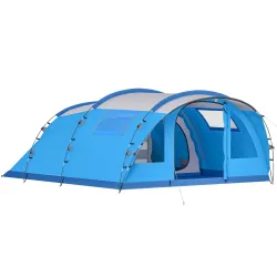 Tienda de Campaña Familiar Tipo Túnel para 5 Personas con 3 Habitaciones Puerta 4 Ventanas Impermeable Fácil Mon... - Ogal.Es