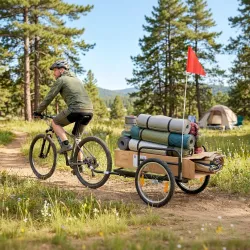Remolque de Bicicleta para Carga 40 kg Carro de Mano de Acero con Bandera Roja Ruedas de 16 Pulgadas 145x60x42 c... - Ogal.Es