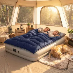 Saco de Dormir Doble para Adultos Tamaño Queen para 2 Personas con 2 Almohadas y Bolsa Transporte Azul Oscuro - Ogal.Es