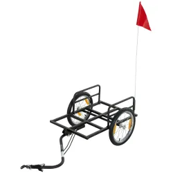 Remolque de Bicicleta para Carga 40 kg Carro de Mano de Acero con Bandera Roja Ruedas de 16 Pulgadas 145x60x42 c... - Ogal.Es