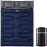 Saco de Dormir Doble para Adultos Tamaño Queen para 2 Personas con 2 Almohadas y Bolsa Transporte Azul Oscuro - Ogal.Es