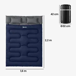 Saco de Dormir Doble para Adultos Tamaño Queen para 2 Personas con 2 Almohadas y Bolsa Transporte Azul Oscuro - Ogal.Es