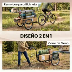 Remolque de Bicicleta para Carga 40 kg Carro de Mano de Acero con Bandera Roja Ruedas de 16 Pulgadas 145x60x42 c... - Ogal.Es