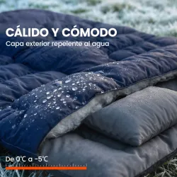 Saco de Dormir Doble para Adultos Tamaño Queen para 2 Personas con 2 Almohadas y Bolsa Transporte Azul Oscuro - Ogal.Es