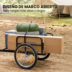 Remolque de Bicicleta para Carga 40 kg Carro de Mano de Acero con Bandera Roja Ruedas de 16 Pulgadas 145x60x42 c... - Ogal.Es