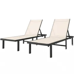Conjunto de 2 Tumbonas Reclinables con Ruedas Respaldo Ajustable 4 Niveles Estructura de Aluminio Tela Textilene... - Ogal.Es