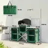 Mueble de Cocina para Camping Plegable con 3 Mesas 4 Ganchos Poste de Luz y Bolsa de Transporte 172x48x130 cm Verde - Ogal.Es