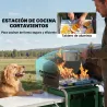 Mueble de Cocina para Camping Plegable con 3 Mesas 4 Ganchos Poste de Luz y Bolsa de Transporte 172x48x130 cm Verde - Ogal.Es