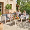 Conjunto de Jardín Exterior con Cojines 3 Sofás de 2 Plazas Mesa con Tablero Efecto Madera WPC y Cojines Gris y ... - Ogal.Es