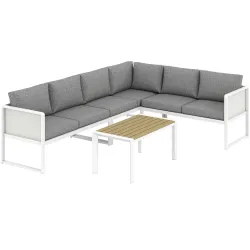 Conjunto de Jardín Exterior con Cojines 3 Sofás de 2 Plazas Mesa con Tablero Efecto Madera WPC y Cojines Gris y ... - Ogal.Es