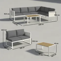 Conjunto de Jardín Exterior con Cojines 3 Sofás de 2 Plazas Mesa con Tablero Efecto Madera WPC y Cojines Gris y ... - Ogal.Es