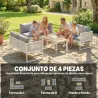 Conjunto de Jardín Exterior con Cojines 3 Sofás de 2 Plazas Mesa con Tablero Efecto Madera WPC y Cojines Gris y ... - Ogal.Es