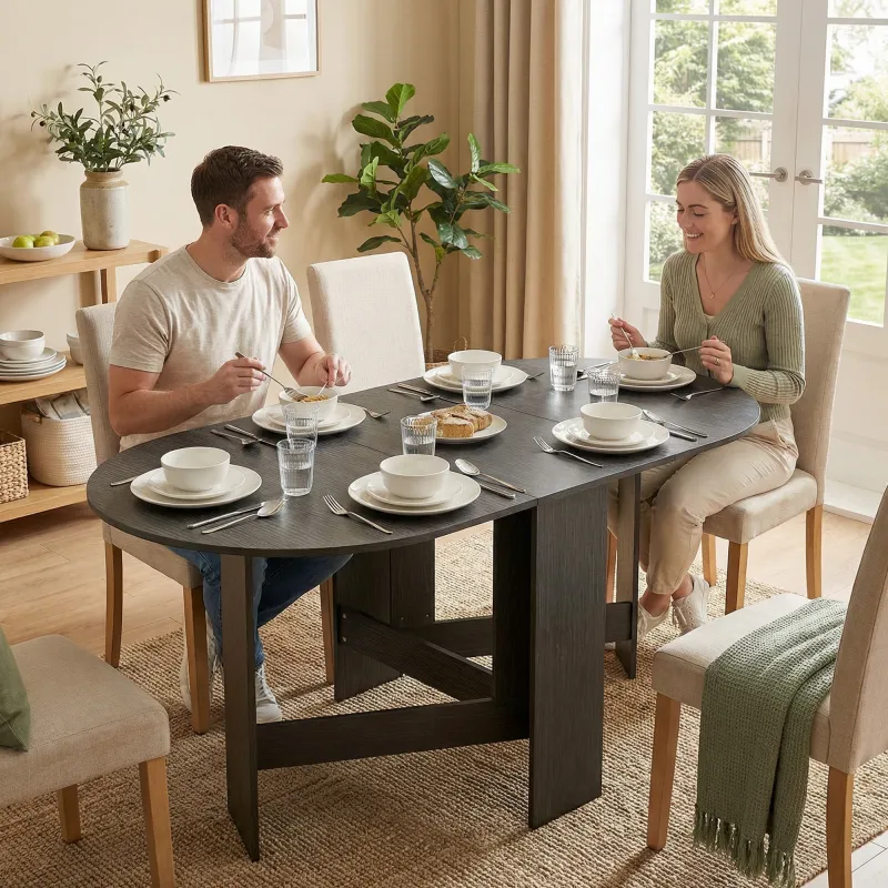 Mesa de Cocina Plegable con Alas Abatibles Mesa de Cocina Plegable de Forma Ovalada Estilo Moderno 163x80x75 cm ... - Ogal.Es