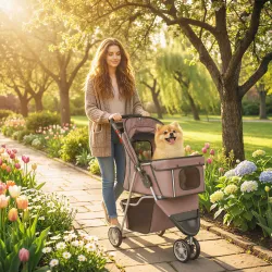 Carrito para Perros Pequeños con Cesta de Almacenaje Ventanas de Malla y Cinturón de Seguridad 77x44x102 cm Café - Ogal.Es