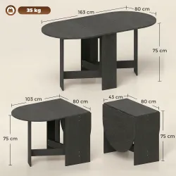 Mesa de Cocina Plegable con Alas Abatibles Mesa de Cocina Plegable de Forma Ovalada Estilo Moderno 163x80x75 cm ... - Ogal.Es