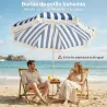 Sombrilla de Playa con Flecos Ø180 cm Sombrilla de Terraza Exterior con Altura Ajustable Inclinación 30° Azul y ... - Ogal.Es