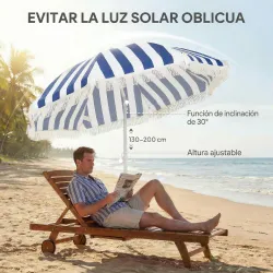 Sombrilla de Playa con Flecos Ø180 cm Sombrilla de Terraza Exterior con Altura Ajustable Inclinación 30° Azul y ... - Ogal.Es