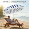 Sombrilla de Playa con Flecos Ø180 cm Sombrilla de Terraza Exterior con Altura Ajustable Inclinación 30° Azul y ... - Ogal.Es