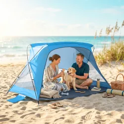 Carpa de Playa para 2-3 Personas con Sacos de Arena, Puerta, Ventanas, UPF30+ Bolsa de Transporte Bolsillo Azul ... - Ogal.Es