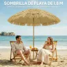 Sombrilla de Playa con Flecos de Paja Ø178 cm con Inclinación Altura Ajustable UV50+ Bolsa de Transporte Marrón ... - Ogal.Es
