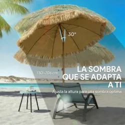 Sombrilla de Playa con Flecos de Paja Ø178 cm con Inclinación Altura Ajustable UV50+ Bolsa de Transporte Marrón ... - Ogal.Es
