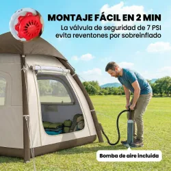 Tienda de Campaña Inflable con Mosquitera Vestíbulo Bomba para 2-3 Personas UPF30+ Bolsa Montaje Rápido Impermeable - Ogal.Es