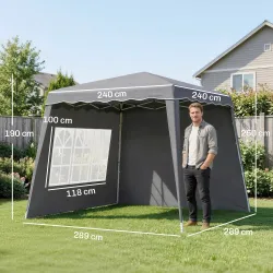 Carpa Plegable Pop-up 2,89x2,89m Cenador Pabellón de Jardín con Paredes Laterales Altura Ajustable Protección UV... - Ogal.Es