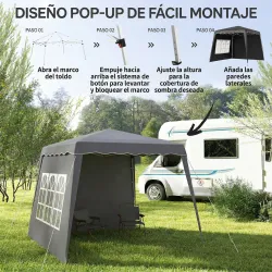 Carpa Plegable Pop-up 2,89x2,89m Cenador Pabellón de Jardín con Paredes Laterales Altura Ajustable Protección UV... - Ogal.Es