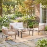 Conjunto Jardín Exterior de 4 Piezas con Sofá 2 Sillones y Mesa WPC Ratán PE Tipo Cuerda Cojines Acolchados Blanco - Ogal.Es